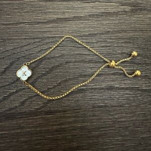 NWOT Gold Plated Mother of Pearl Initial Clover Bracelet in Letter “K”